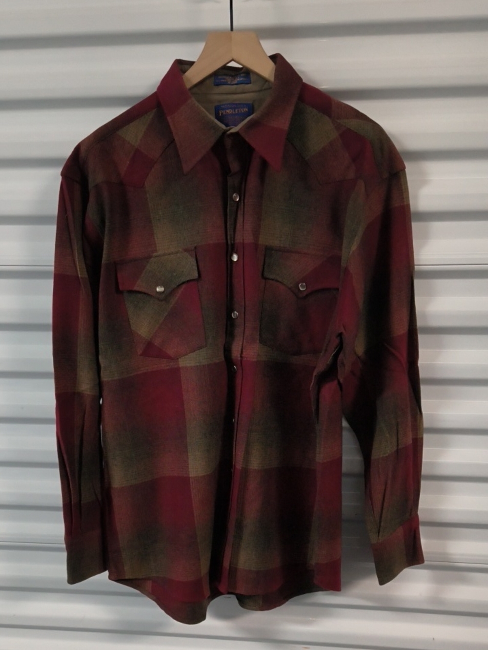 Vtg Pendleton Pure Virgin Wool Plaid Western Long Sleeve Shirt L Made in USA
